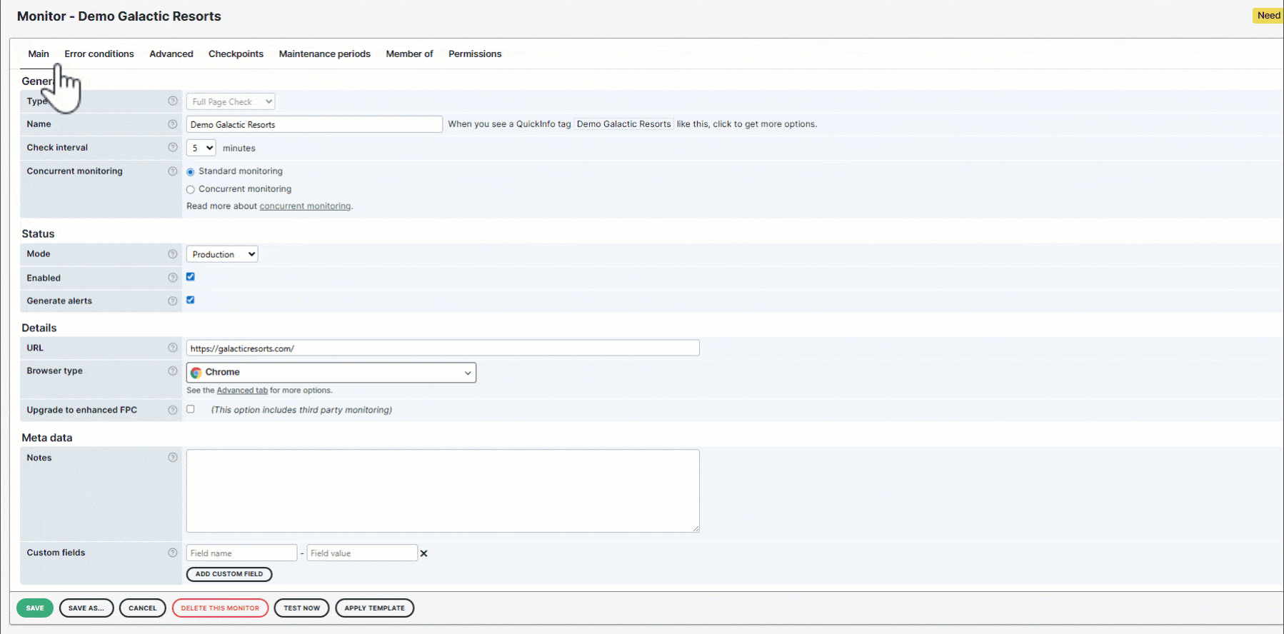 Prüfobjekteinstellungen