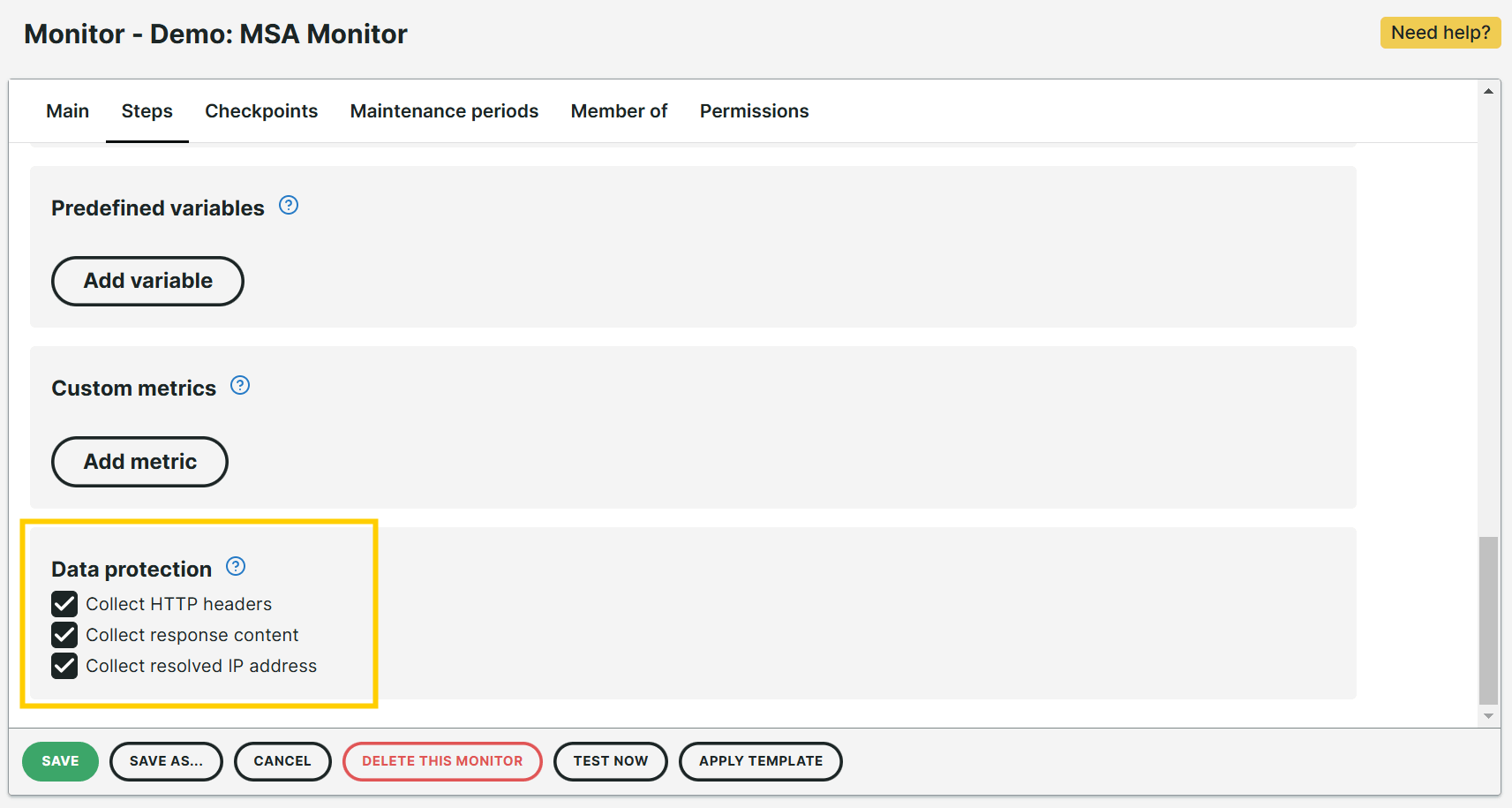 Kontrollkästchen MSA Datenschutz