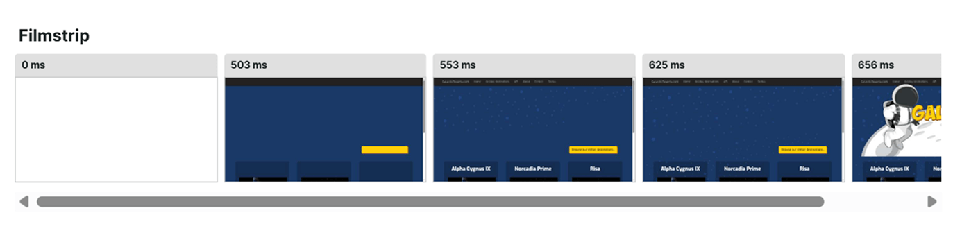 Prüfobjektergebnisse Filmstreifen (Timeline-Screenshots)