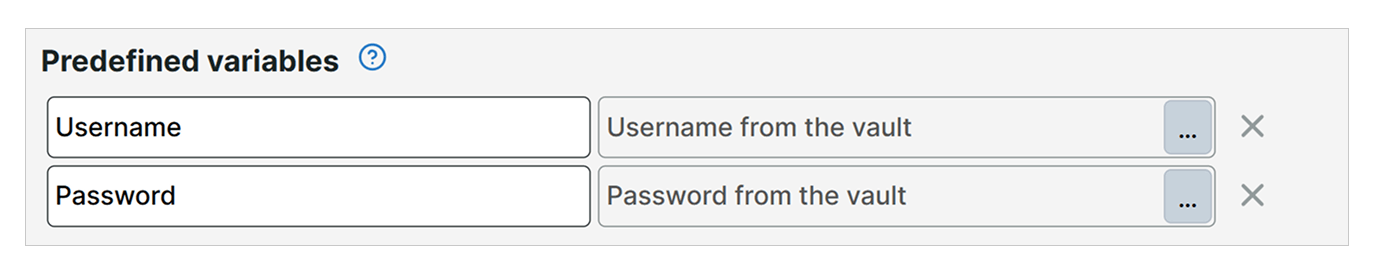 Ein Credential Set mit Benutzername und Passwort als vordefinierte Variablen verwenden