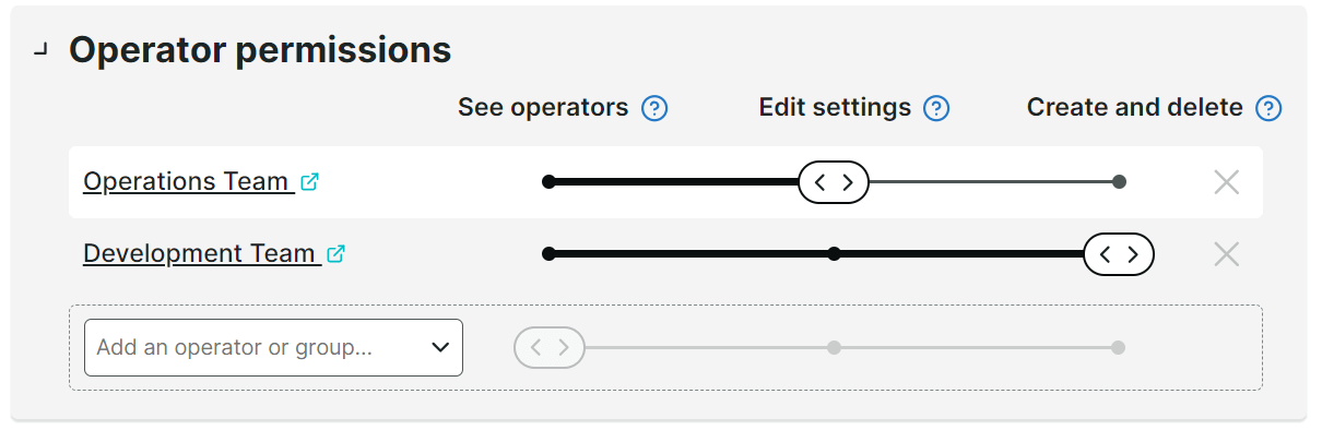 Einstellungen der Berechtigungen für Operator-Gruppen