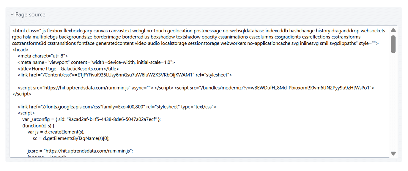 Prüfobjektergebnisse Seitenquelle