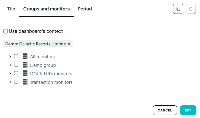 Tab Gruppen und Prüfobjekte bei Dashboard-Kacheln