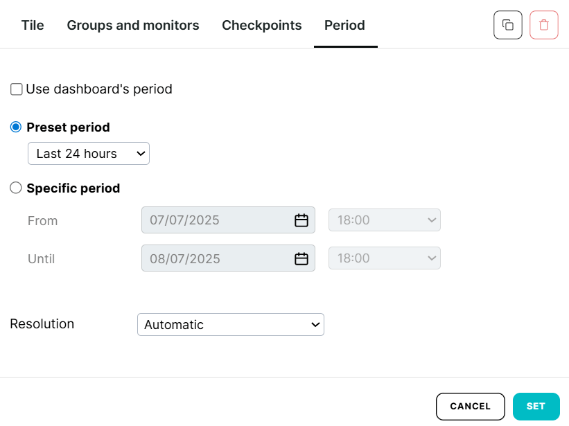 Zeitraum-Tab bei Dashboard-Kacheln